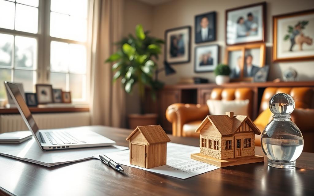 A Spacious, Well-Appointed Home Office, Bathed In Warm, Natural Lighting Filtering Through Large Windows. On The Desk, A Laptop, A Pen, And A Stack Of Documents, Symbolizing The Integration Of Estate Planning And Life Insurance. In The Foreground, A Wooden Model House And A Glass Paperweight, Representing Tangible Assets And Wealth Preservation. The Walls Are Adorned With Framed Family Portraits, Underscoring The Personal And Financial Considerations Involved. A Leather Armchair And A Potted Plant In The Corner Create A Cozy, Contemplative Atmosphere, Inviting The Viewer To Consider The Importance Of Comprehensive Estate Planning And Life Insurance Integration. A Spacious, Well-Appointed Home Office, Bathed In Warm, Natural Lighting Filtering Through Large Windows. On The Desk, A Laptop, A Pen, And A Stack Of Documents, Symbolizing The Integration Of Estate Planning And Life Insurance. In The Foreground, A Wooden Model House And A Glass Paperweight, Representing Tangible Assets And Wealth Preservation. The Walls Are Adorned With Framed Family Portraits, Underscoring The Personal And Financial Considerations Involved. A Leather Armchair And A Potted Plant In The Corner Create A Cozy, Contemplative Atmosphere, Inviting The Viewer To Consider The Importance Of Comprehensive Estate Planning And Life Insurance Integration.